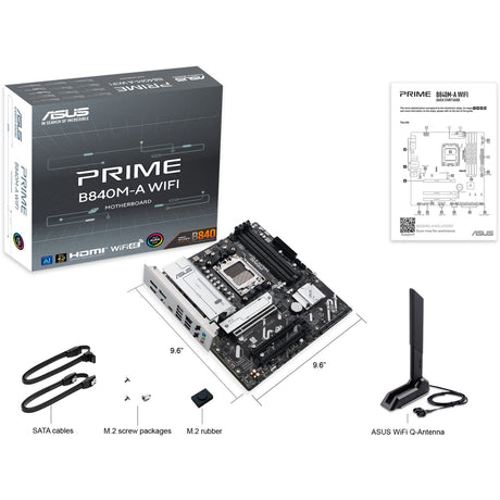 Placa base Asus Prime B840m-A Wi-Fi Socket AM5 (2,5 GB-LAN, Wi-Fi 6e, BT, Sonido, µATX)