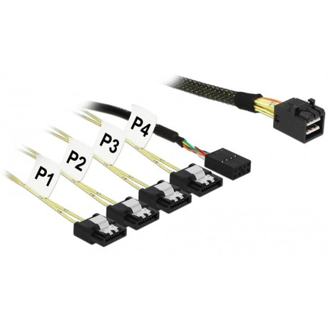 Delock mini SAS HD SFF-8643 > Adaptador 4x SATA de 7 pines (negro, 1 metro + banda lateral de 1 m de metal)
