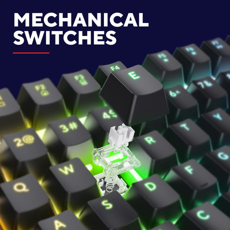 Trust GXT 871 Zora teclado mecánico para juegos (negro, distribución estadounidense (QWERTY), Huano Red, 100%, RGB)