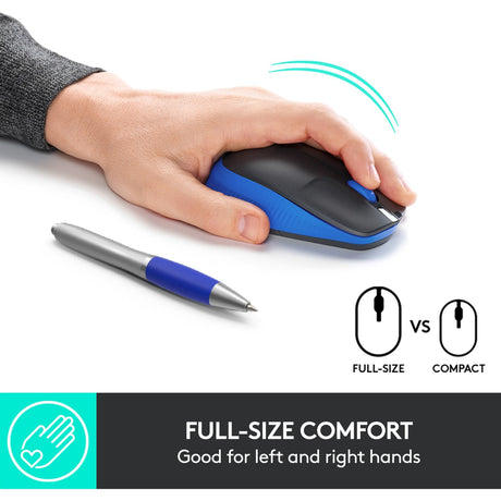 Ratón inalámbrico Logitech m190 de tamaño completo (azul, 1000 ppp)