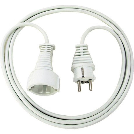 Cable de extensión de plástico de calidad Brennerstuhl con enchufe con conexión a tierra y acoplamiento (cable de extensión interior con cable de 2 m) blanco