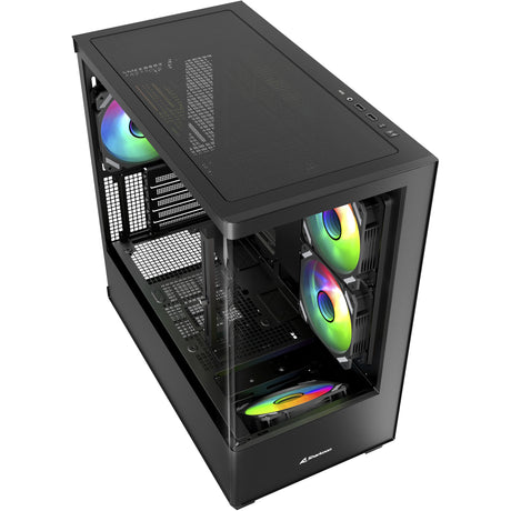 Carcasa de torre midi Sharkoon elite Shark cm100 (negro | 2x USB-A | 1x USB-C | RGB | vidrio templado)