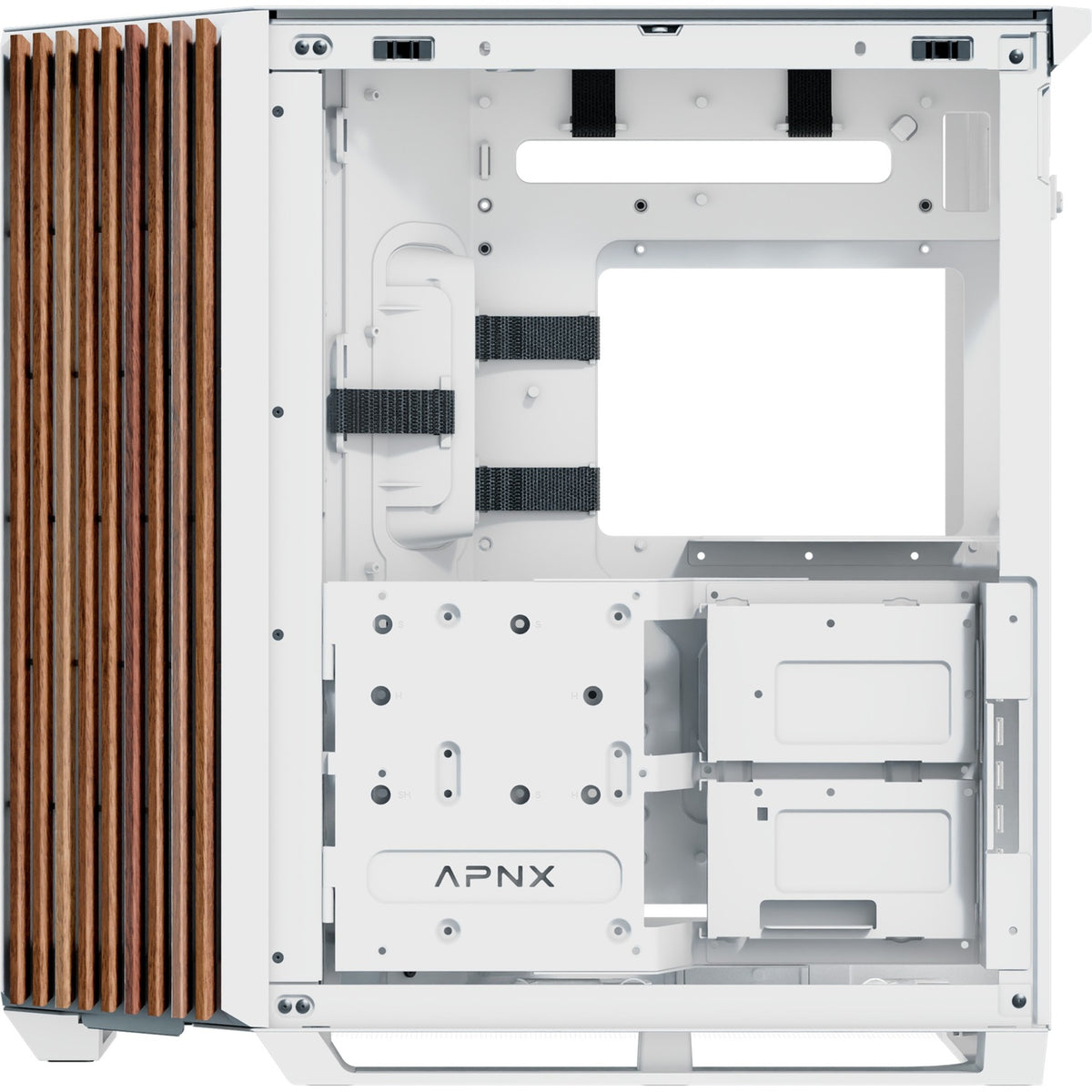 Carcasa midi tower Apnx v1-w-wt-v1 (color madera blanca | 2x USB-A | 1x USB-C | ventana)