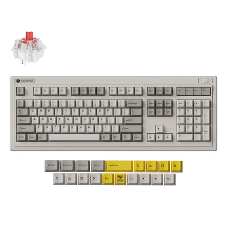 Teclado mecánico inalámbrico keychron r6-m1 qmk (gris, diseño estadounidense (qwerty), super rojo, 100%, rgb, cherry pbt, hot swap, 2,4 ghz bluetooth 5.3 usb-c)