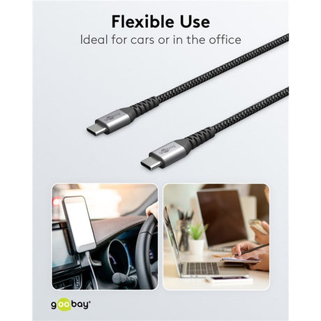 Cargador rápido Goobay USB-C nano (65 W) y cable textil USB-C (negro, 1 metro)