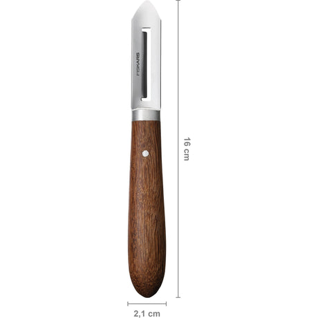 Pelador Fiskars clásico izquierdo hoja 5 cm (color madera, pelador | madera de sucupira certificada FSC | acero inoxidable)