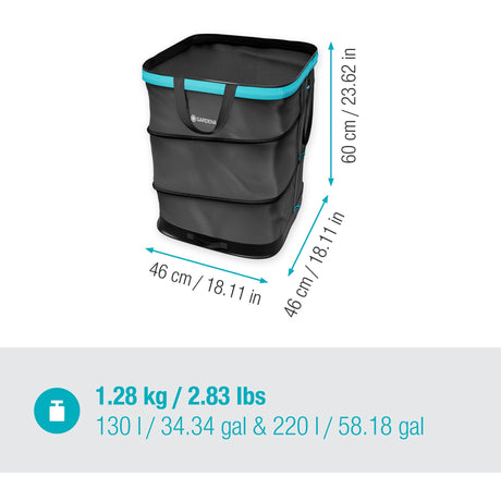 Bolsa para residuos de jardín desplegable rectangular Gardena, talla m (negro turquesa, hasta 130 litros)