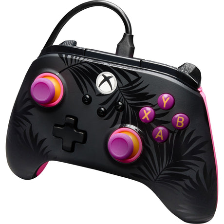 Controlador con cable Powera Advantage Plus para Xbox Series X|s: palmeras a la luz de la luna (rosa, Xbox Series X|s, Xbox One, PC)