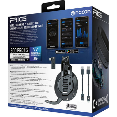 Auriculares supraaurales para juegos nacon rig 600 pro hs (negro, playstation 5, playstation 4, windows, nintendo switch, android, ios)