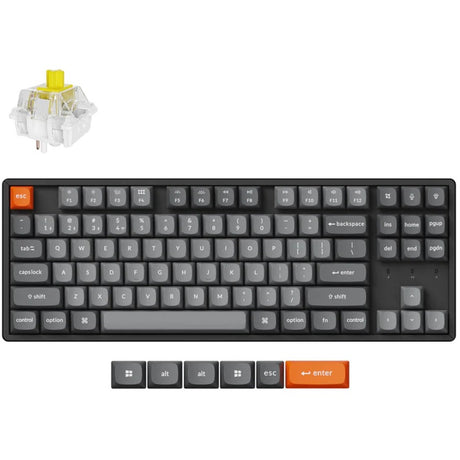 Teclado mecánico keychron k8 max-j4 rgb (negro, diseño estadounidense (qwerty), super banana, 80% (tkl), leds rgb, osa double-shot pbt, hot swap, usb-c | 2.4 ghz | bluetooth 5.1)