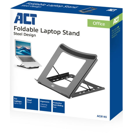 Soporte para portátil Act conectividad, plegable, regulable en altura en 5 posiciones (negro)