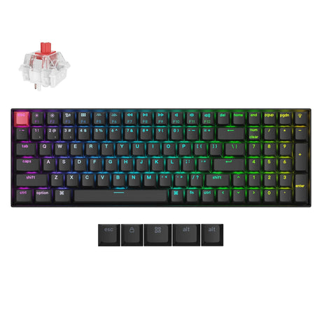 Teclado mecánico Keychron k4x-b1 rgb (negro, diseño estadounidense (qwerty), súper rojo, 96%, rgb, teclas pbt de doble disparo cereza, bluetooth | usb-c)