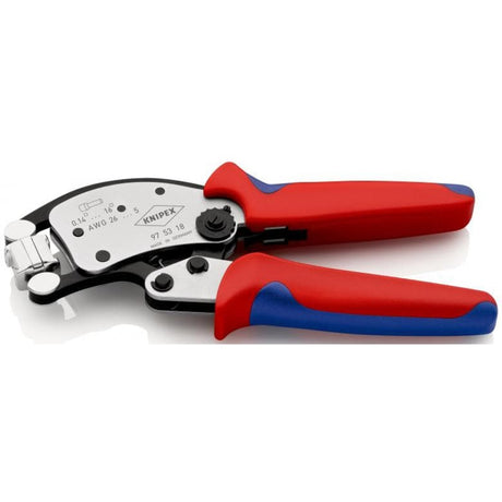 Knipex twistor 16 alicates de engarzar autoajustables para punteras (rojo azul, con cabezal de engarzar giratorio)