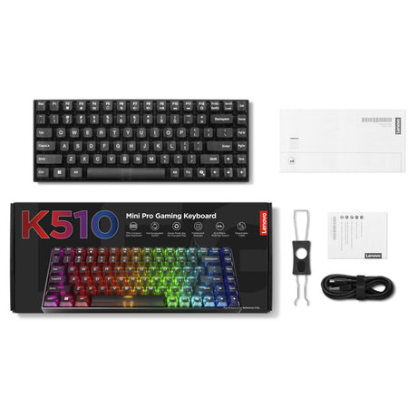 Teclado mecánico para juegos Lenovo legion k510 mini pro rgb (negro, diseño estadounidense (qwerty), 75%, interruptor marrón, intercambio en caliente, usb)