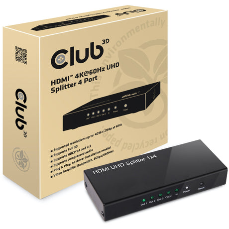 Club 3D HDMI 2.0 UHD Splitter Divisor HDMI de 4 puertos (Negro)