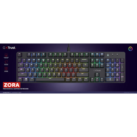 Trust GXT 871 Zora teclado mecánico para juegos (negro, distribución estadounidense (QWERTY), Huano Red, 100%, RGB)