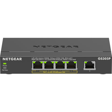 Conmutador no administrado Netgear de 5 puertos poe+ gigabit ethernet soho (gs305p) (negro)