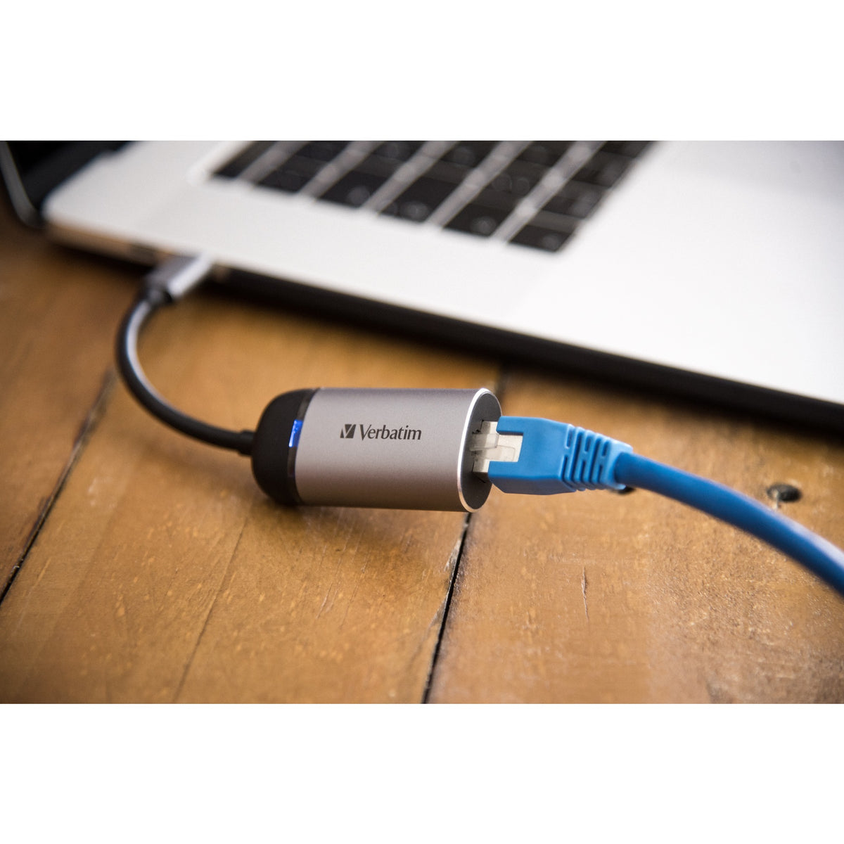 Adaptador Verbatim USB 3.2 gen 1, USB-C > RJ-45 (negro plateado, 10 cm, LAN gigabit 10 100 1000 mbit s)