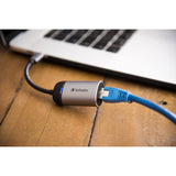 Adaptador Verbatim USB 3.2 gen 1, USB-C > RJ-45 (negro plateado, 10 cm, LAN gigabit 10 100 1000 mbit s)