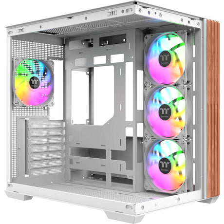 Carcasa de torre midi Thermaltake view 380 ws argb snow (color madera blanca | 2x USB-A | 1x USB-C | RGB | vidrio templado)