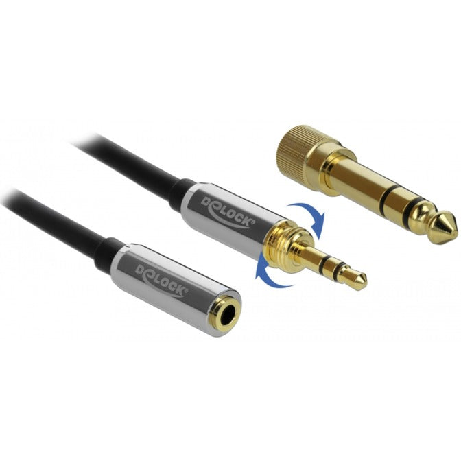 Delock Conector estéreo de 3,5 mm y 3 pines macho > cable de extensión hembra (negro, 1 metro)