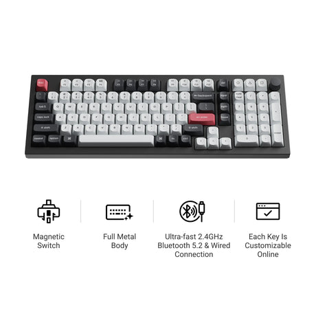 Teclado personalizado inalámbrico Keychron q5 he qmk (blanco, diseño estadounidense (qwerty), nebulosa magnética de doble riel gateron, 96%, leds rgb, pbt de doble disparo osa, intercambio en caliente, perilla, 2.4ghz | bluetooth 5.1 | usb-c)