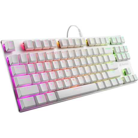 Teclado mecánico para juegos Sharkoon purewriter tkl rgb (blanco, diseño estadounidense (qwerty), azul kailh, 80% (tkl), leds rgb)