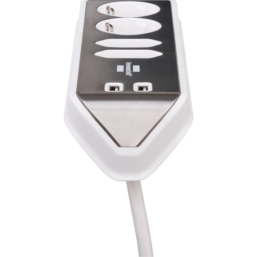 Brennerstuhl ®estilo regleta de caja de conexión de esquina con función de carga USB 4 vías 2x enchufes protectores 2x euro plata blanco