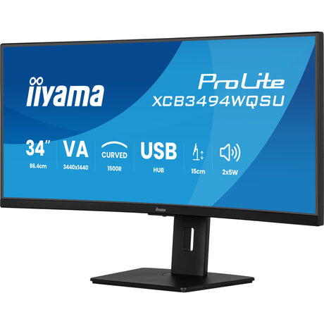 Iiyama Prolite XCB3494WQSU-B1 Monitor ultraancho curvo de 34 (negro, 2x HDMI, display port, 2x USB-A, 2x USB-C)