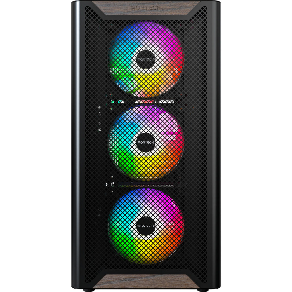 Carcasa midi tower de madera Montech xr (negro | 1x USB-A | 1x USB-C | RGB | ventana)