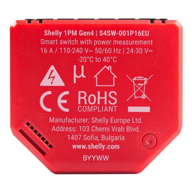 Shelly 1pm gen4 relevo (rojo, bluetooth, wi-fi)