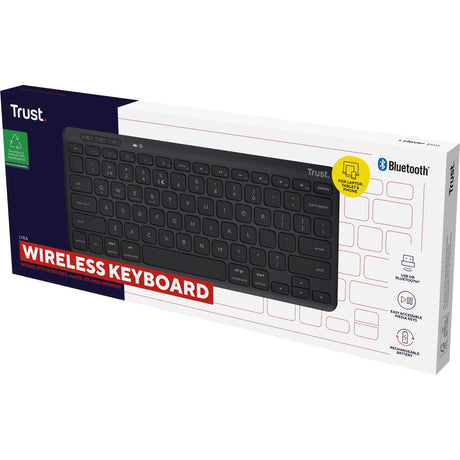 Trust Lyra teclado inalámbrico compacto (negro, distribución estadounidense (QWERTY), interruptores de tijera, 65 %, USB 2,4 GHz, Bluetooth)