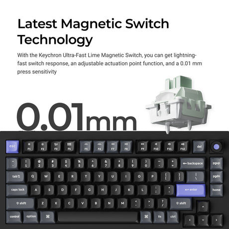 Teclado con interruptor magnético Keychron q1 he 8k (negro, diseño estadounidense (qwerty), lima ultrarrápido, 75%, rgb, intercambio en caliente, 8k)