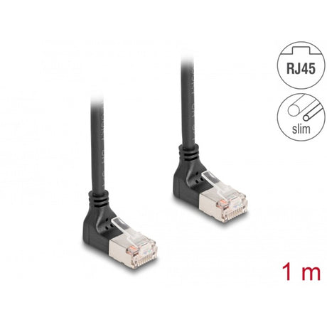 Delock cable de red rj45 cat.6a s ftp delgado 90° hacia arriba en ángulo hacia arriba cable de 1 m (negro)