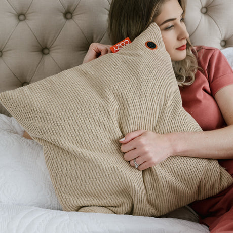 Cosy una almohadilla térmica inalámbrica tejida de 45 x 45 cm (beige claro, power bank 5000 mah)
