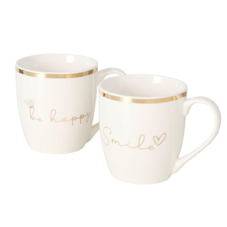 Boltze home taza davina be happy smile 400ml ø9,5xh10cm beige dorado