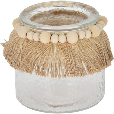 Cozydecor farol de cristal con collar de caña y cuentas 11cm