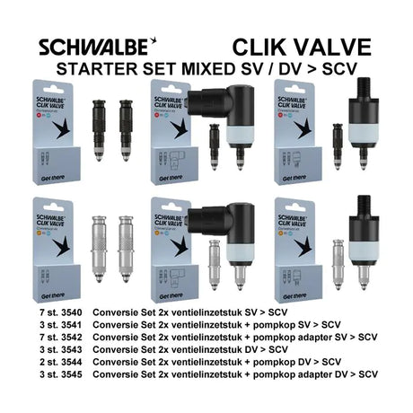 Schwalbe benelux b.v. Kit de conversión de válvula Schwalbe Clik SV-SCV DV-SCV 25 piezas