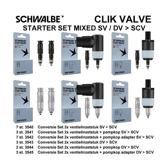 Schwalbe benelux b.v. Kit de conversión de válvula Schwalbe Clik SV-SCV DV-SCV 25 piezas