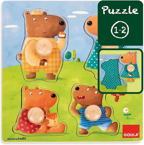 Puzzle Goula - puzzle de botones de madera con 4 osos - 4 piezas