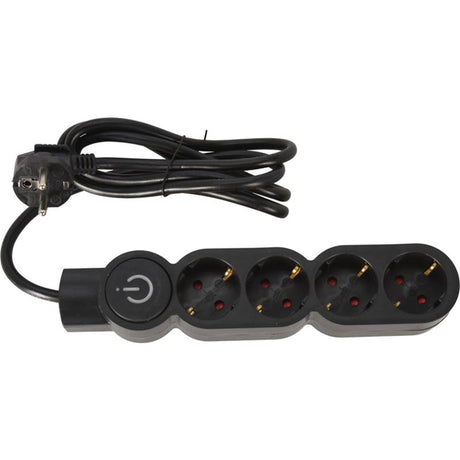 Excelente regleta eléctrica con espacio para 4 enchufes con contacto a tierra y botón interruptor grande, longitud de cable 1,4 metros, negro