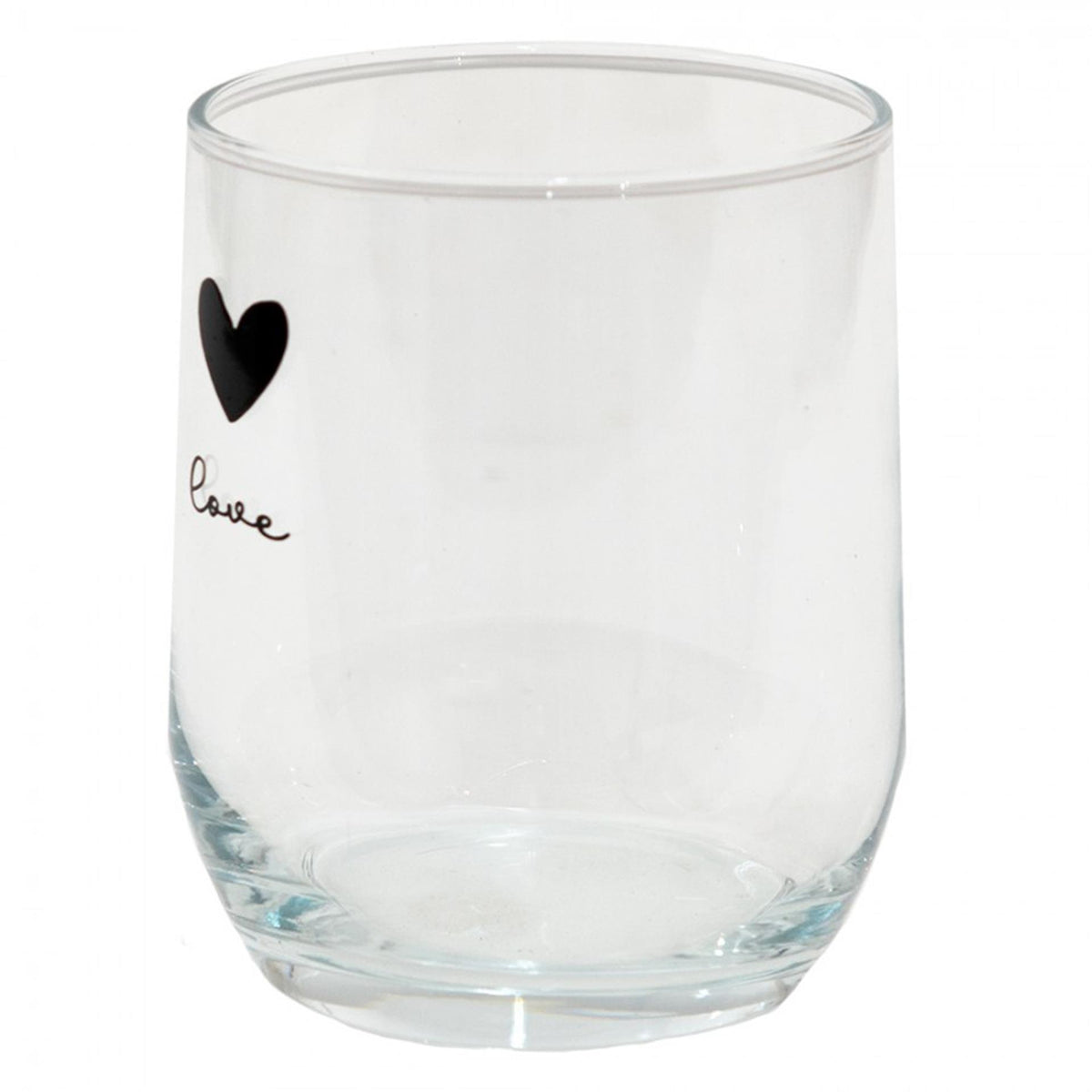 Vaso transparente Clayre eef con corazón negro y la palabra amor. ø8x9cm 300ml