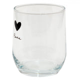 Vaso transparente Clayre eef con corazón negro y la palabra amor. ø8x9cm 300ml