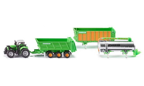 Siku 1848, tractor deutz agrotron x720 con juego de colgadores de carga joskin, escala 1:87, metal plástico