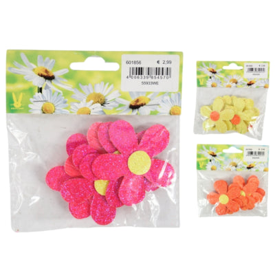 Decoración flores papel purpurina 6 cm 3 surtido juego de 6 | 50 piezas