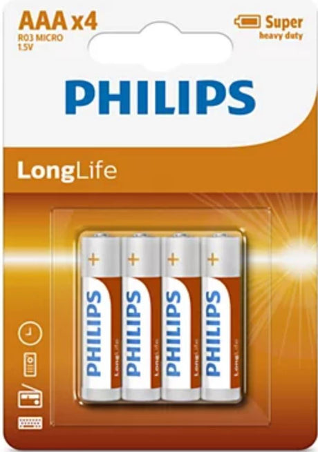 Pilas philips longlife aaa r03 caja de 12 blisters de 4 piezas