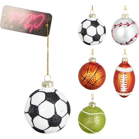 Colgante navideño bolas deportivas cristal 6cm 5 surtidos expositor de 10 piezas