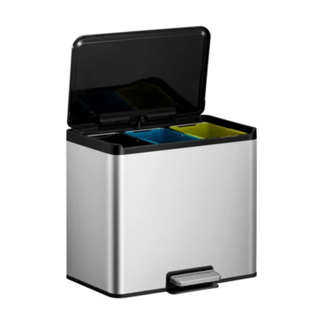 Eko - cubo de basura con pedal esencial 2 reciclador 9+9+9 litros - polipropileno de acero inoxidable - acero inoxidable mate - cubo de basura