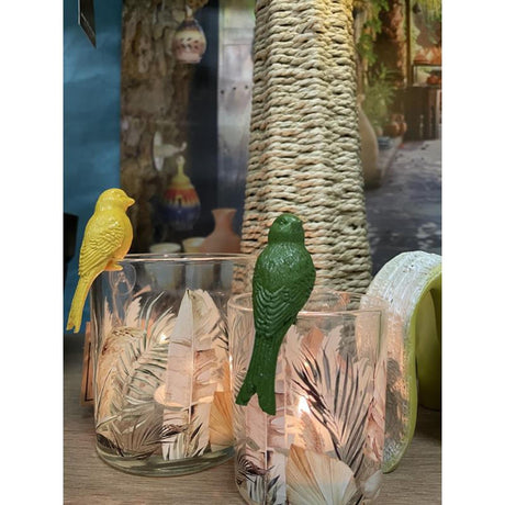 Cozydecor estatua de pájaro sentado para iluminación ambiental blanco verde amarillo polipiedra 4x3x7cm